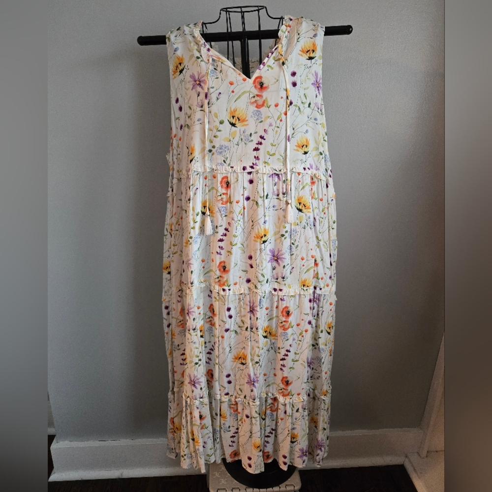 NWT Linda Anderson Floral Tiered Midi Dress Sleeveless Spring Easter Cottagecore - Picture 3 of 10